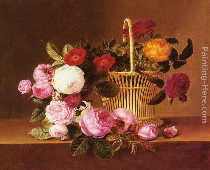 Johan Laurentz Jensen A Basket Of Roses On A Ledge